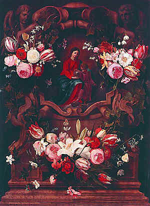 Даниэль Сегерс. Цветочный венок с Мадонной и младенцем. Музей изобразительного искусства, Гент