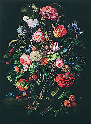 Ян Давидс де Хем. Букет цветов в стеклянной вазе. Галерея искусств, Дрезден